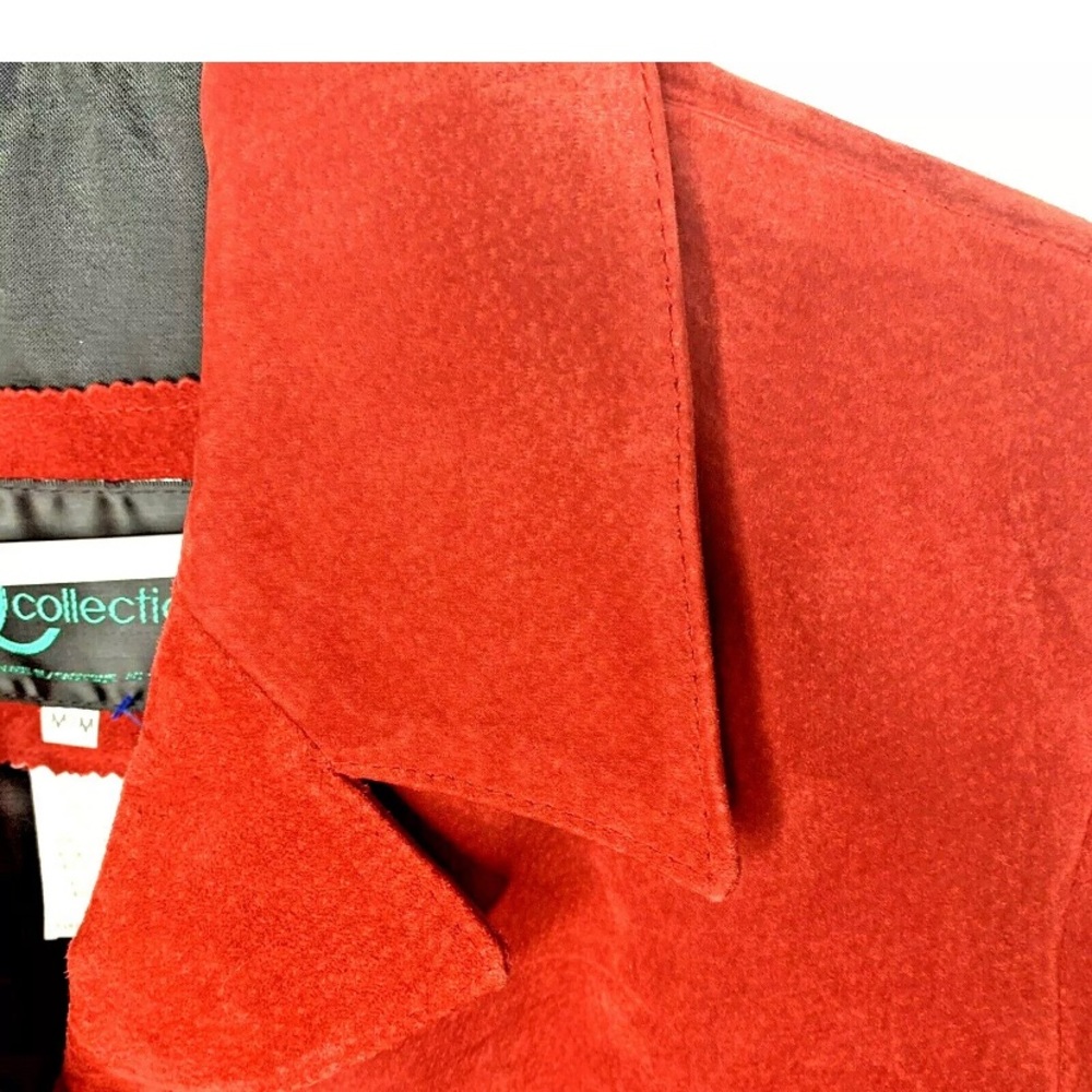 DC Collection Medium Suede Red Button Down Jacket - Picture 4 of 12